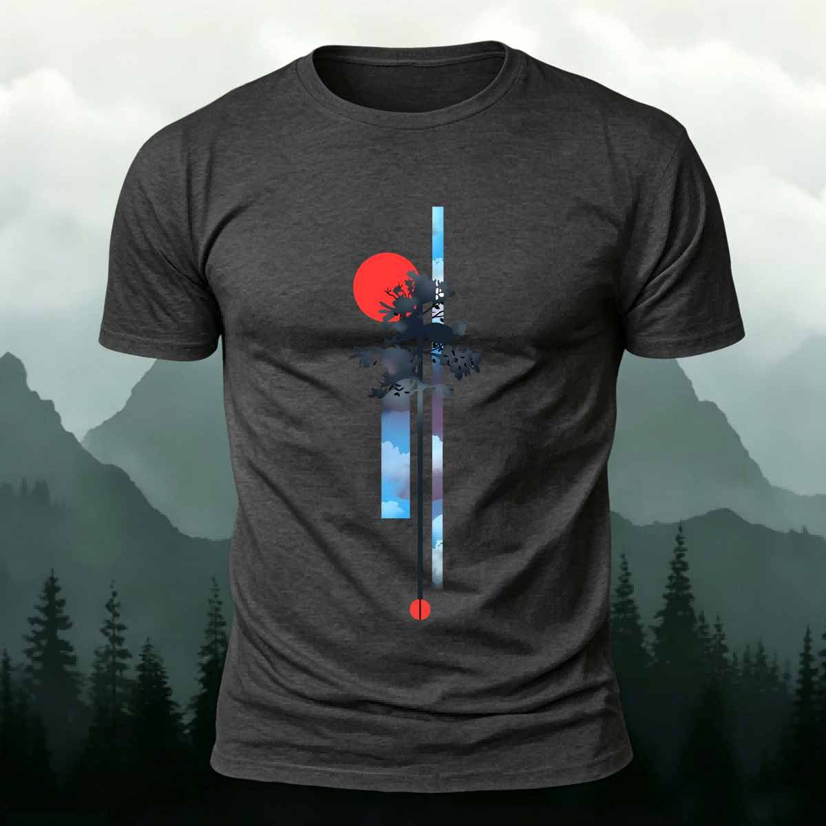 Minimalist Creative Red Sun Print Cotton T-Shirt