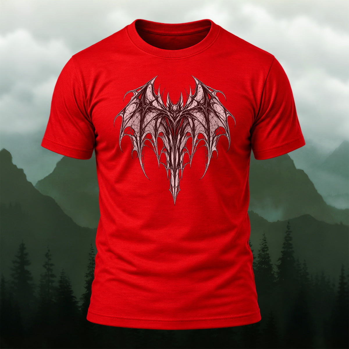 Dark Ornate Winged Combed Cotton T-Shirt