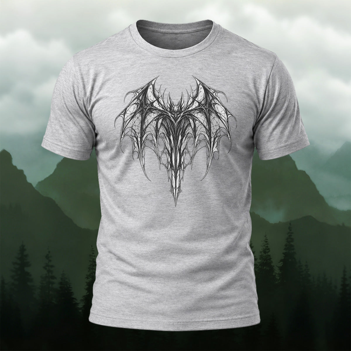 Dark Ornate Winged Combed Cotton T-Shirt