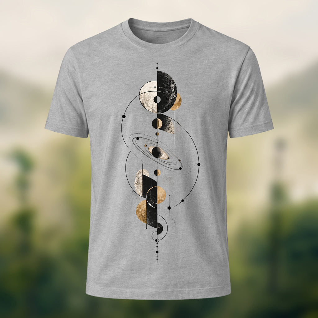Mystical Geometric Planet Soft Cotton T-Shirt Heather Grey