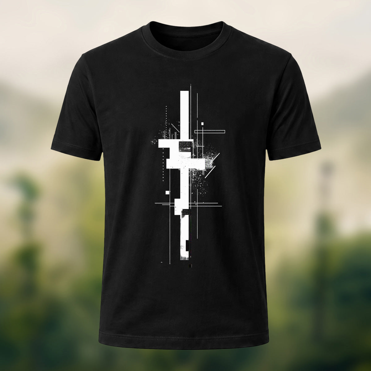 Minimalist Geometric Print Casual Cotton T-Shirt Black