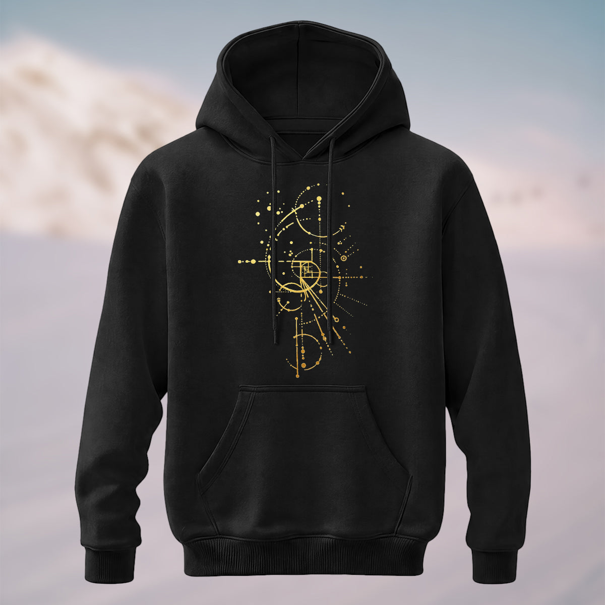 Cotton Made Abstract Geometric Curves Hoodie Black