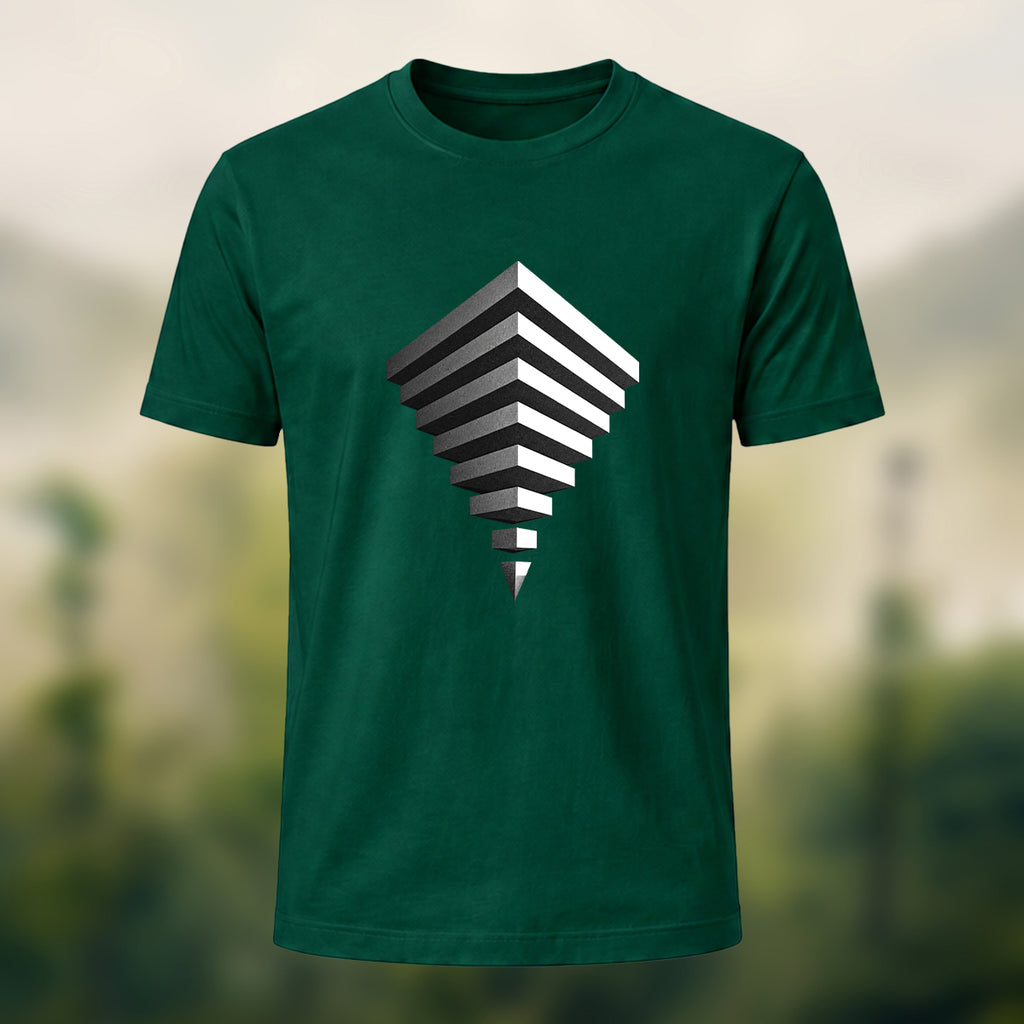 Modern Geometric Print Combed Cotton T-Shirt Forest Green