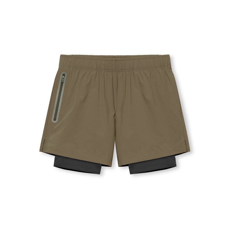 Double Layer Stretch Running Shorts Khaki