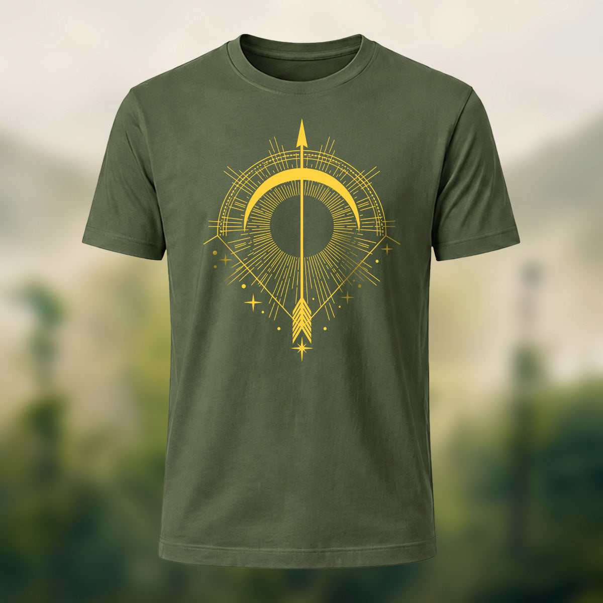 DTG Vintage Archery Print Cotton T-Shirt Olive Green