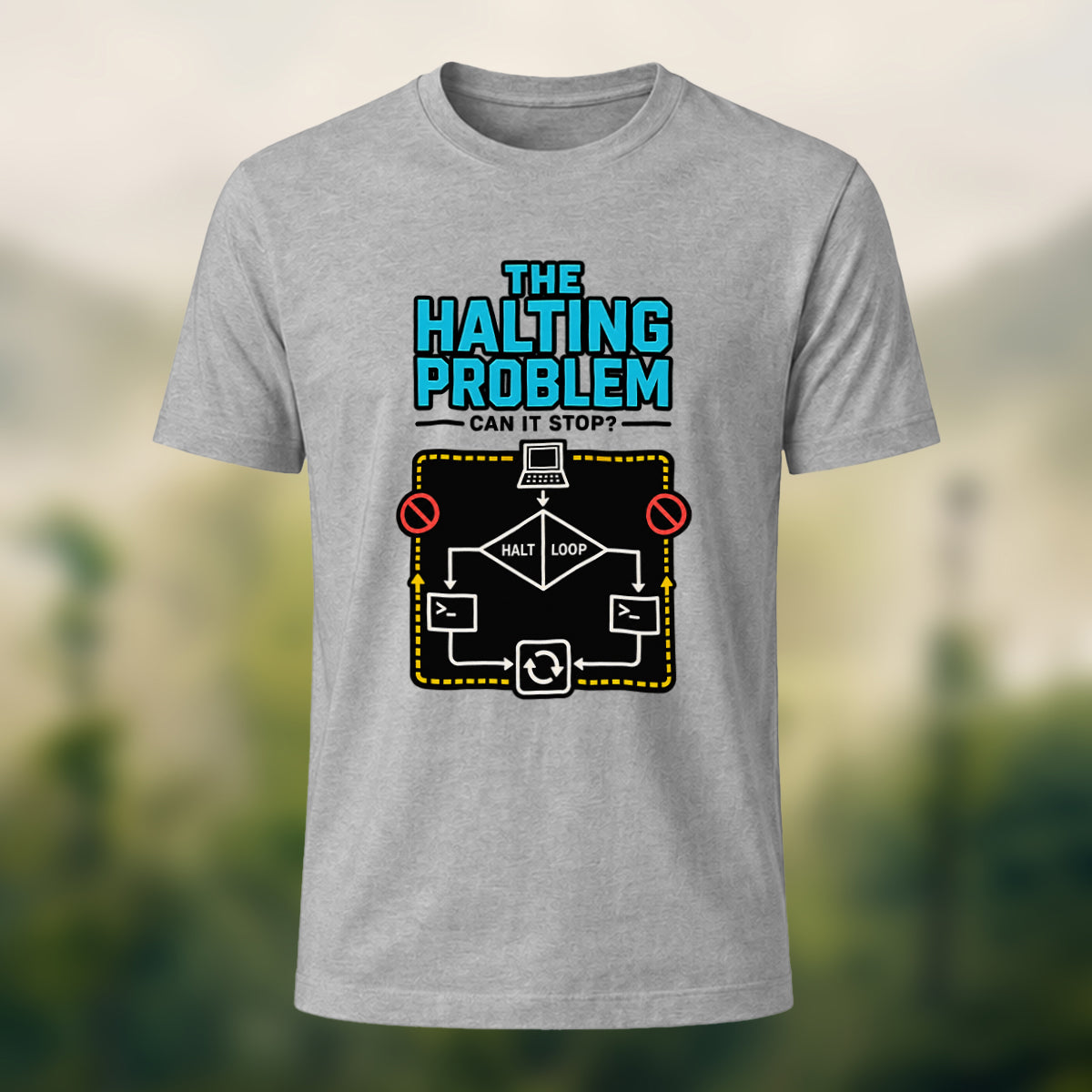 Halting Problem Print Casual Premium Cotton T-Shirt Heather Grey