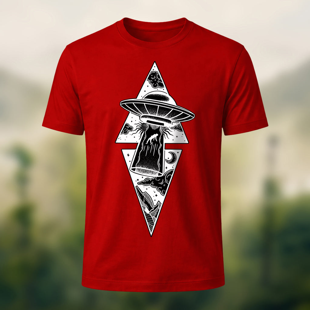 Vintage Celestial UFO Premium Cotton T-Shirt Red