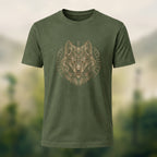 Viking Wolf Print Casual Cotton T-Shirt Olive Green