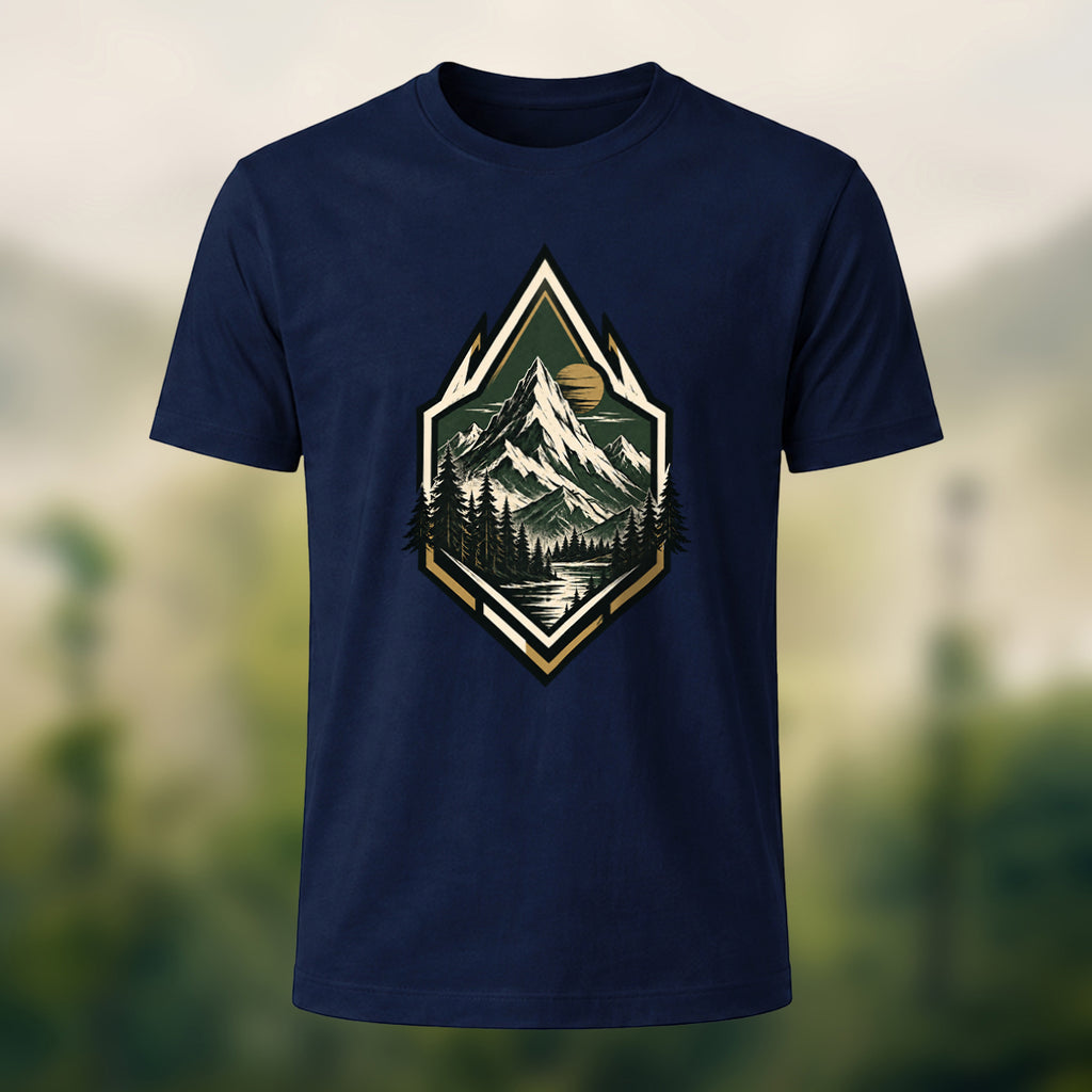 Vintage Wilderness Mountain Badge Cotton T-Shirt Navy