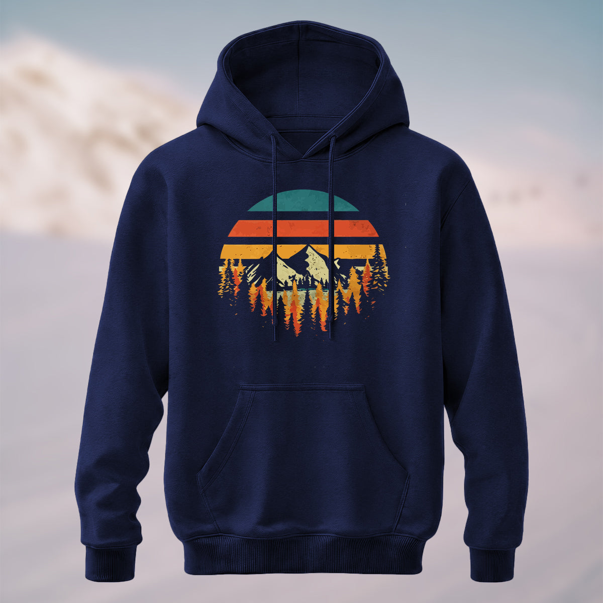 Cotton Made Vintage Mountain Forest Hoodie Navy