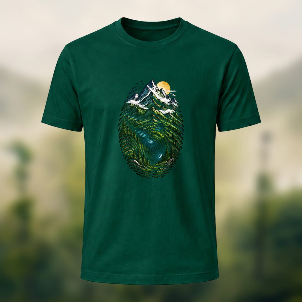 Design-Forward Alpine Fingerprint Premium Cotton Tee Forest Green