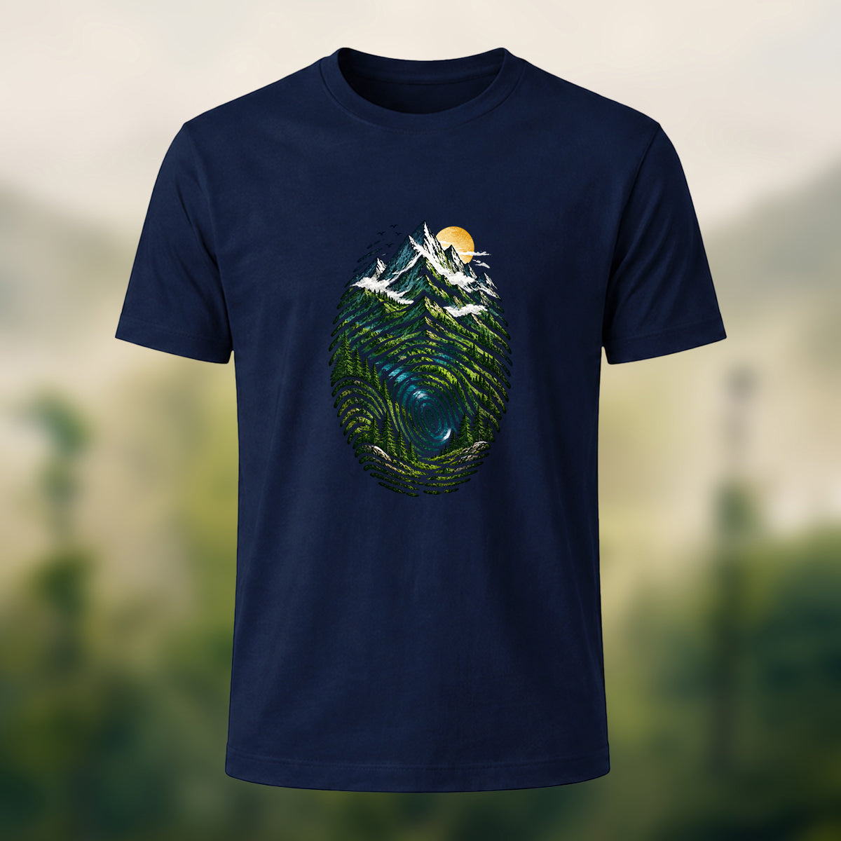 Design-Forward Alpine Fingerprint Premium Cotton Tee Navy