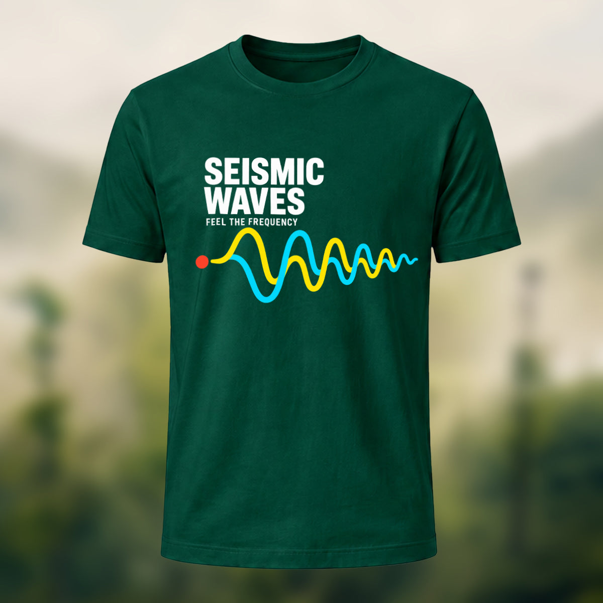 Seismic Waves Print Casual Soft Cotton T-Shirt Forest Green