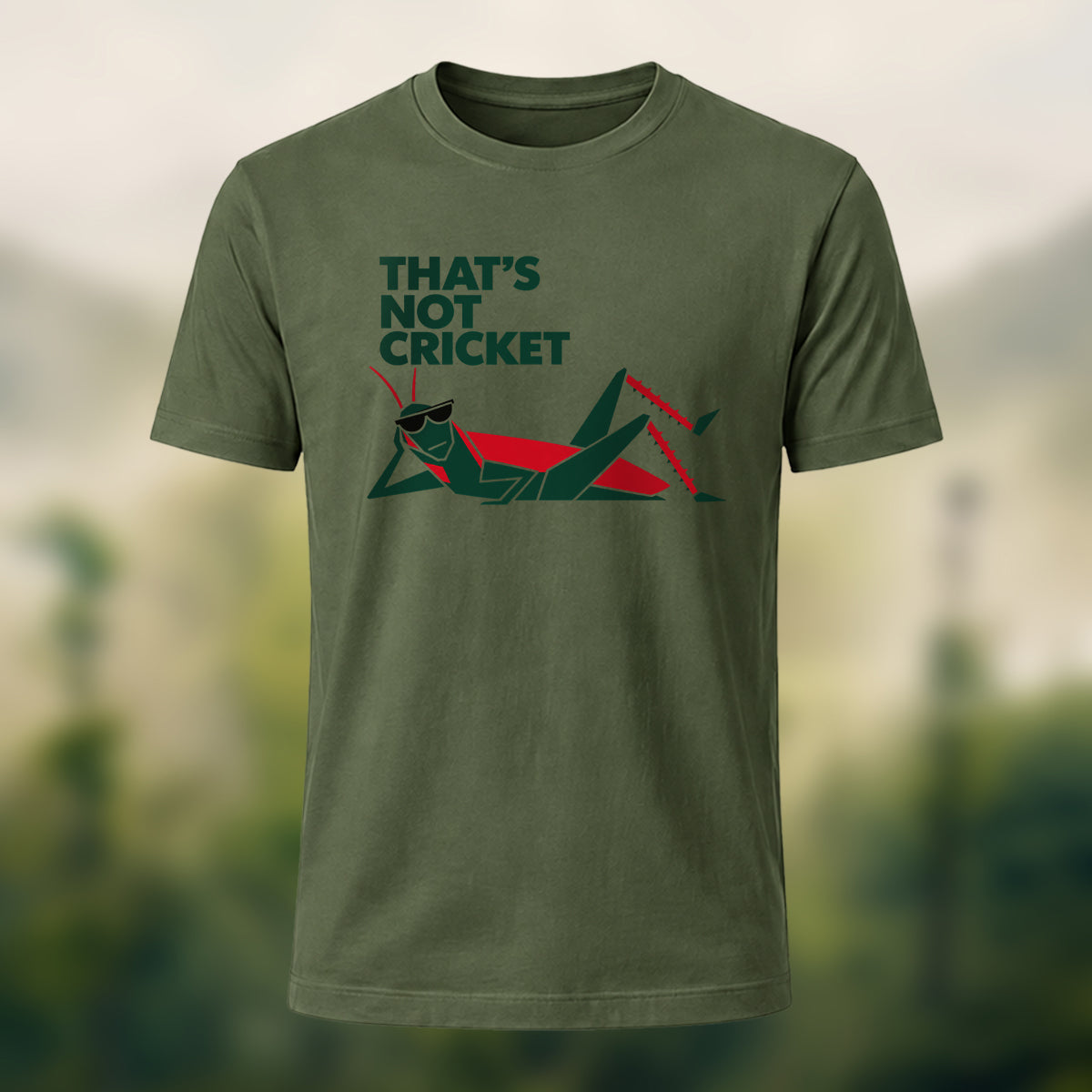 Witty Laid-Back Cricket Combed Cotton T-Shirt Olive Green