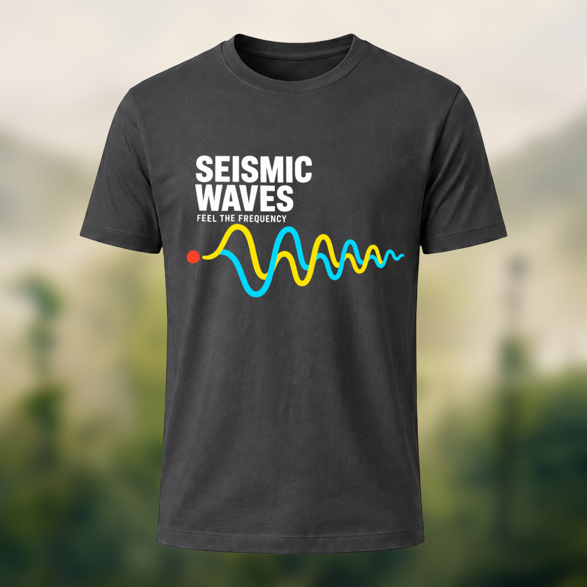Seismic Waves Print Casual Soft Cotton T-Shirt Charcoal