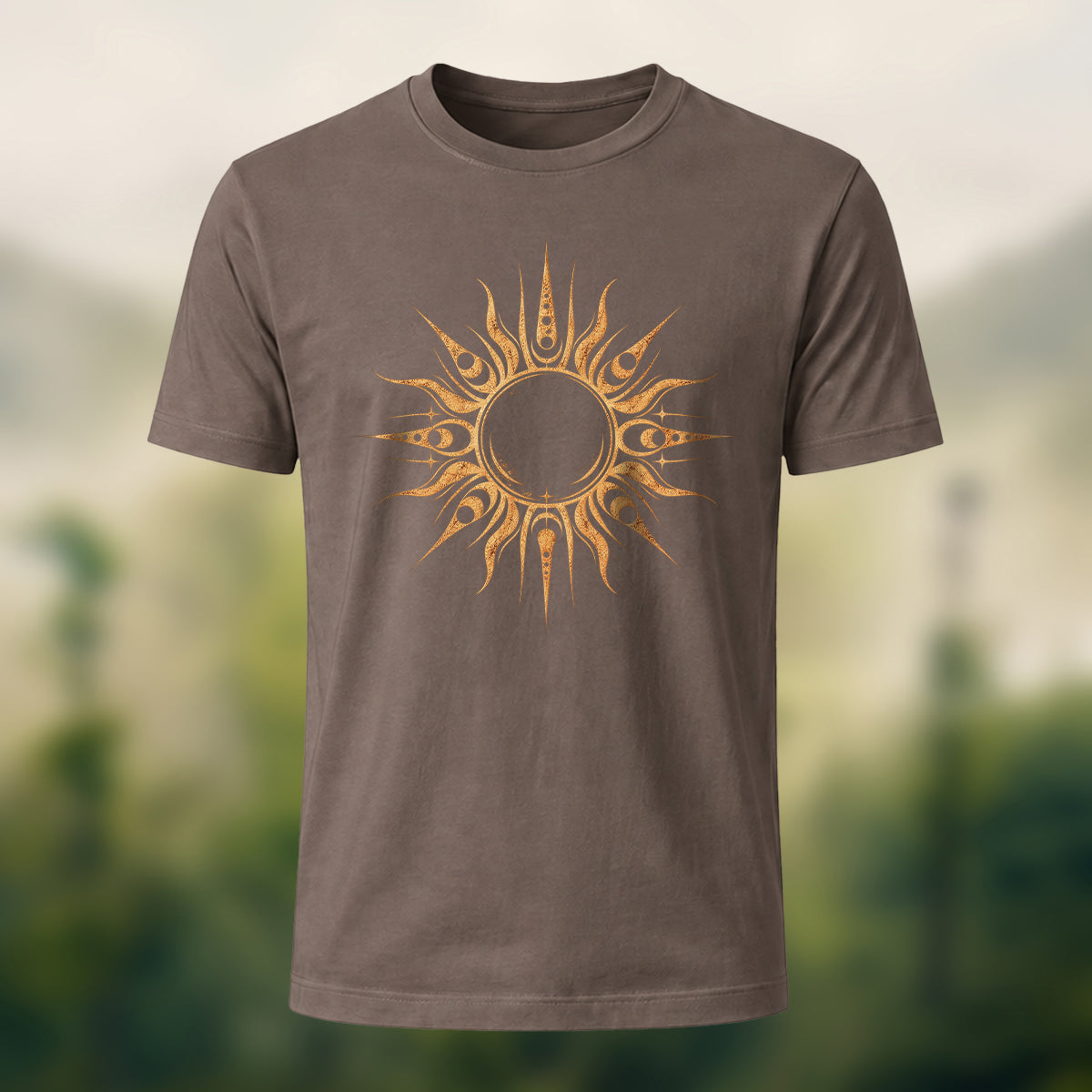 Abstract Sun Print Premium Cotton T-Shirt Coffee