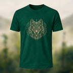 Viking Wolf Print Casual Cotton T-Shirt Forest Green