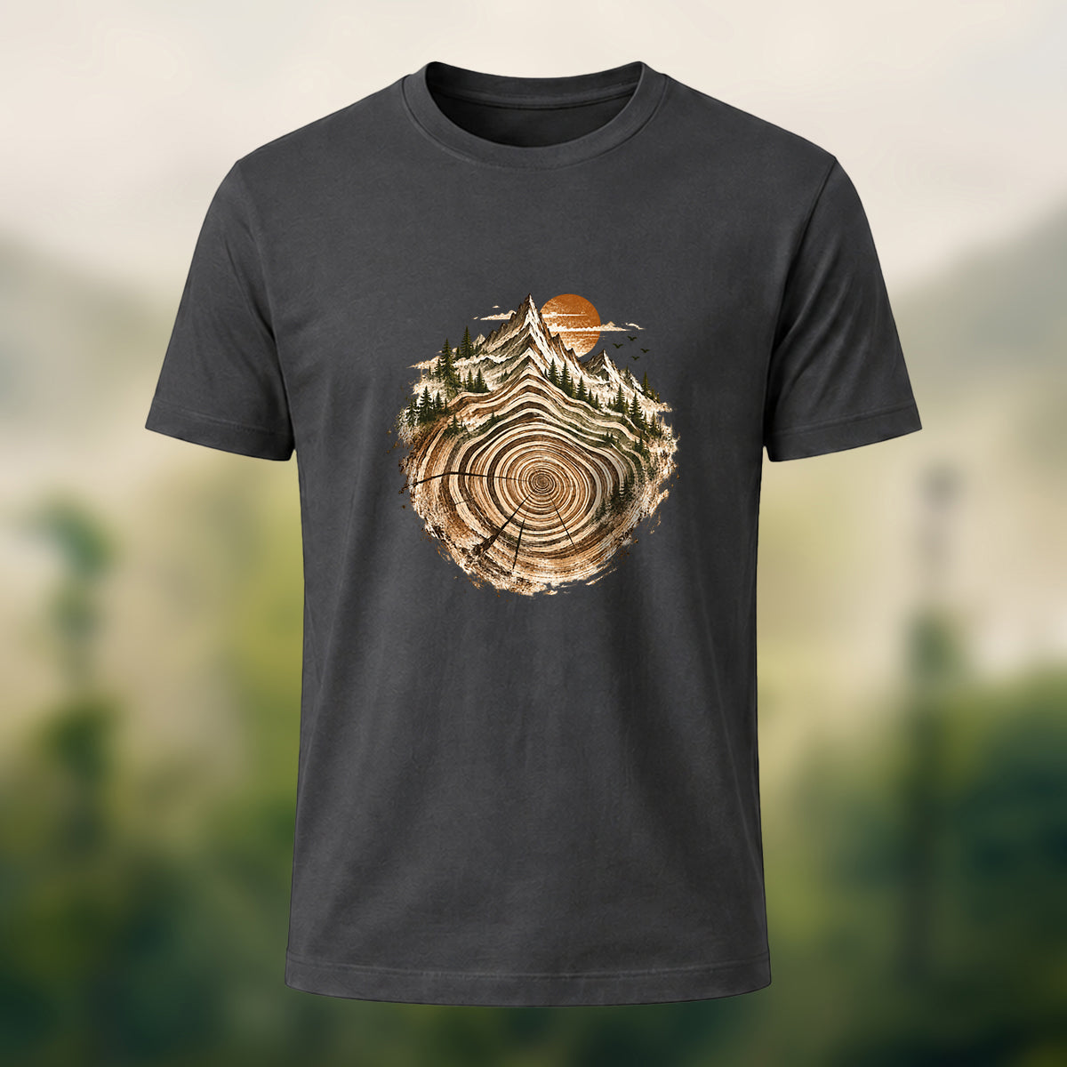 Artistic Tree Ring Topography Premium Cotton Tee Charcoal