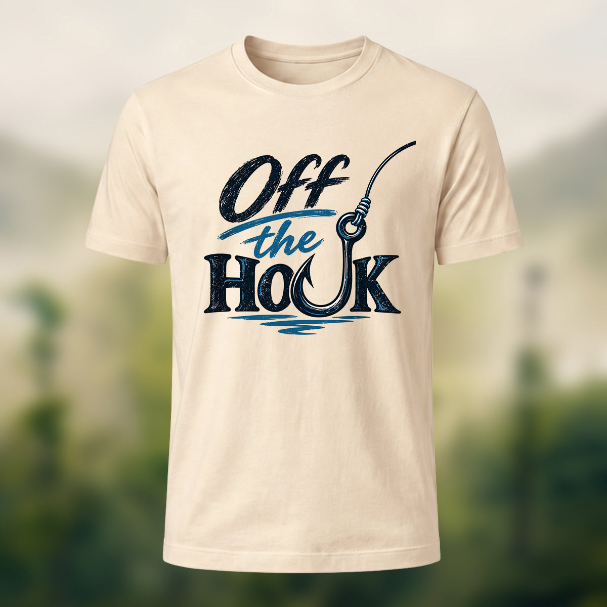 Vintage Fishing Hook Premium Cotton T-Shirt Beige
