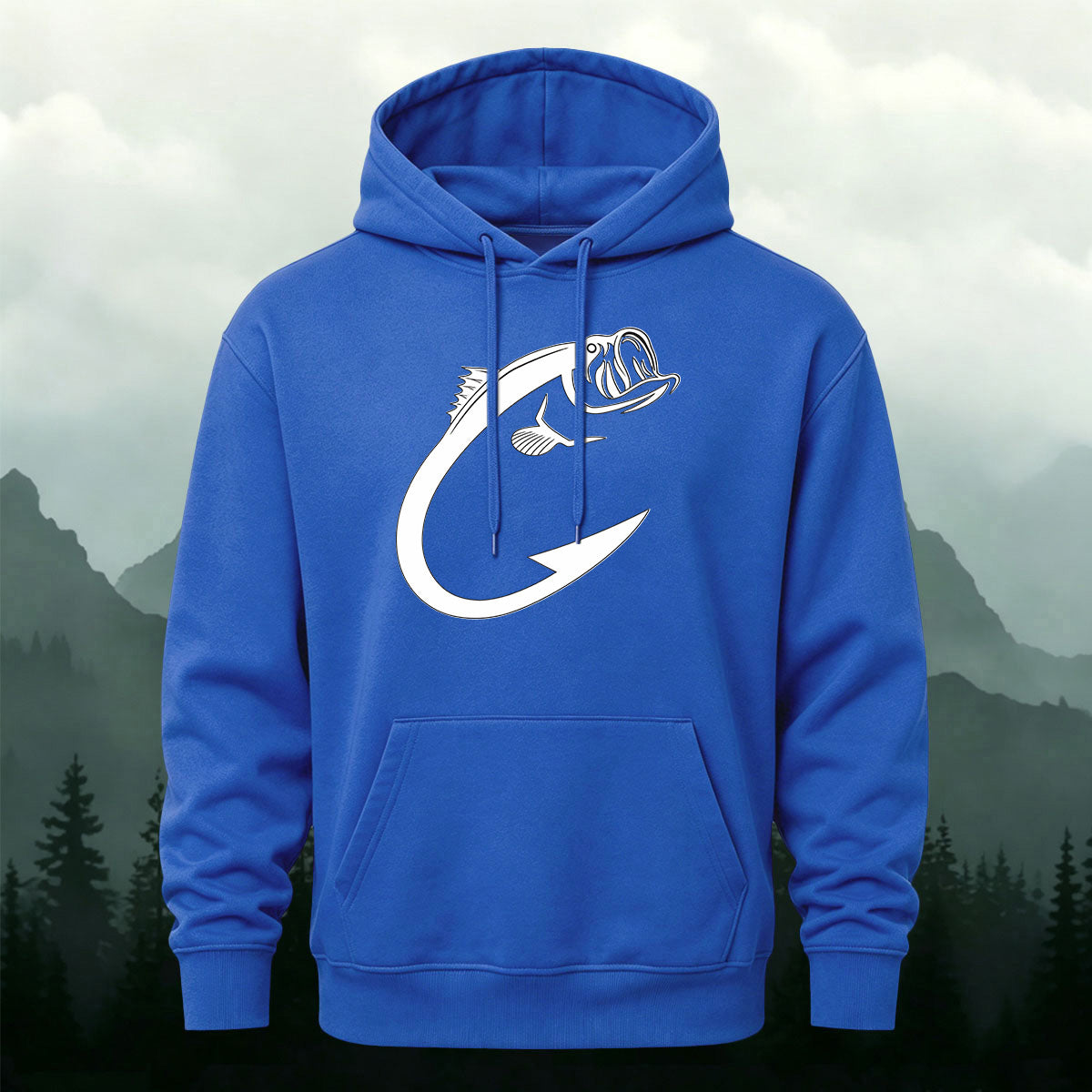 Cotton Made Creative Fish Shaped Hook Print Hoodie Royal Blue