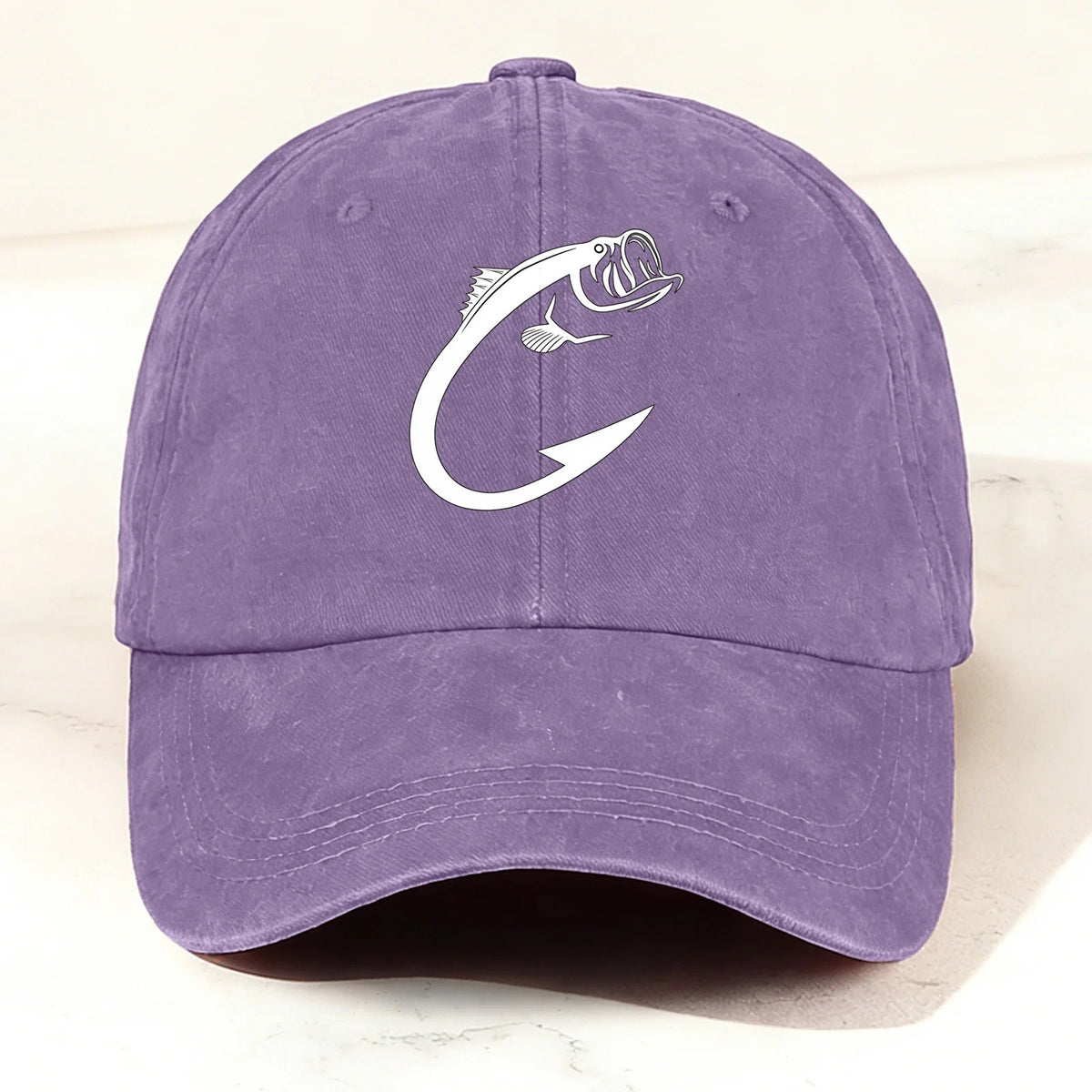 Vintage Washed Fish Hook Baseball Cap Purple