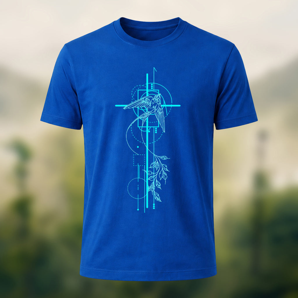 Abstract Nature Print Combed Cotton T-Shirt Royal Blue