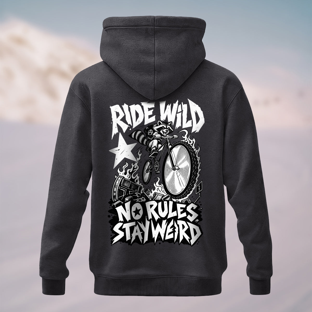 Cotton Made Wild Rebellious Raccoon Hoodie Dark Grey