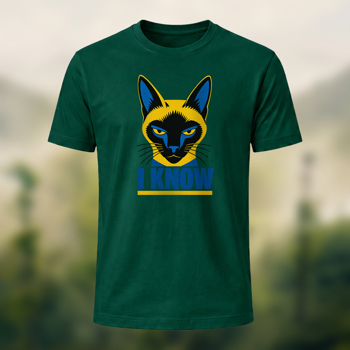 Mystical Siamese Cat Soft Cotton T-Shirt Forest Green