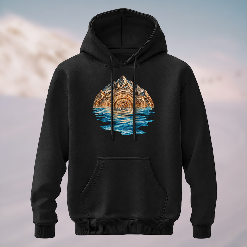 Cotton Made Natural Tree Ring Reflection Hoodie Black