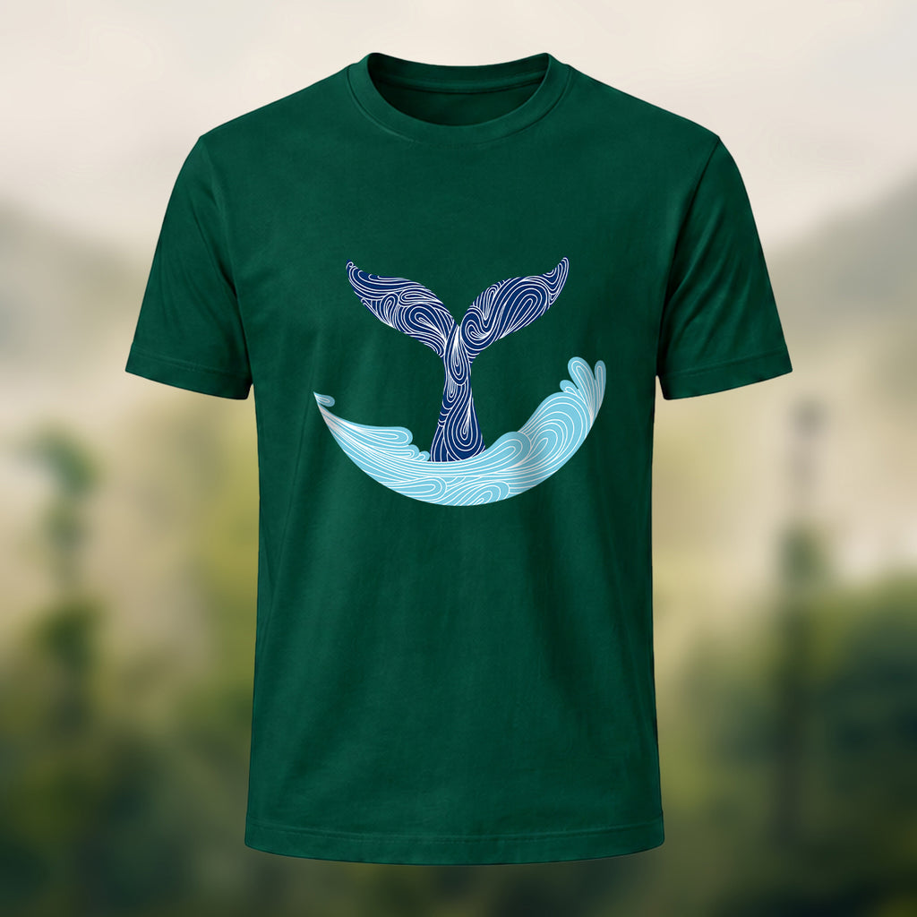 Minimalist Fluid Whale Tail Premium Cotton Tee Forest Green
