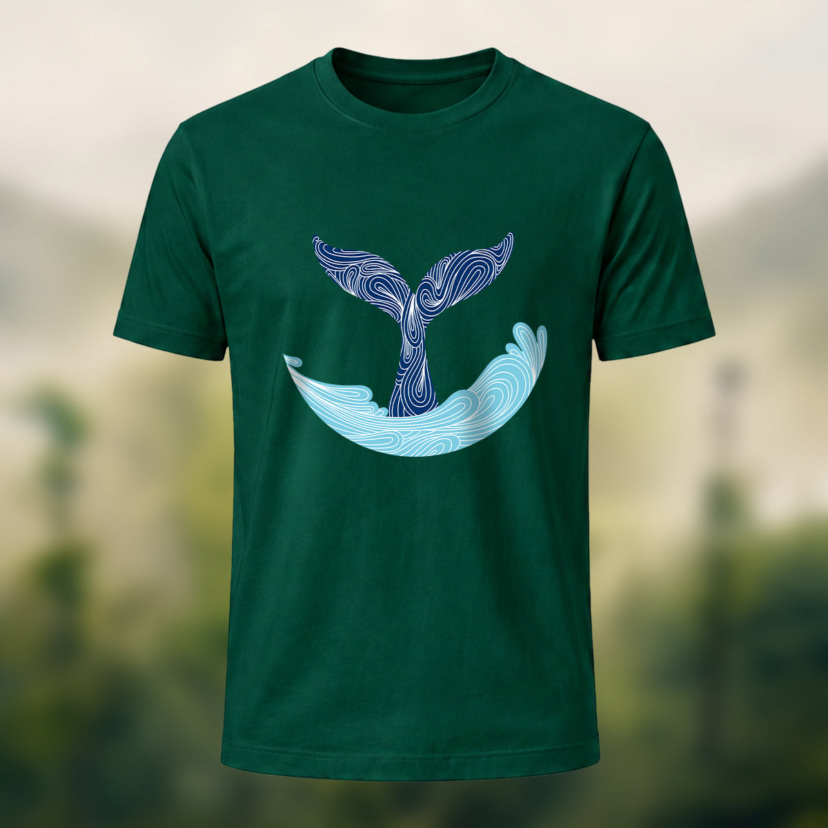 Minimalist Fluid Whale Tail Premium Cotton Tee Forest Green