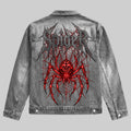 Intricate Gothic Spider Denim Jacket Grey
