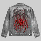 Intricate Gothic Spider Denim Jacket Grey