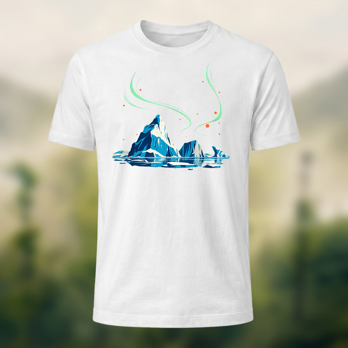 Artistic Aurora Iceberg Combed Cotton T-Shirt White