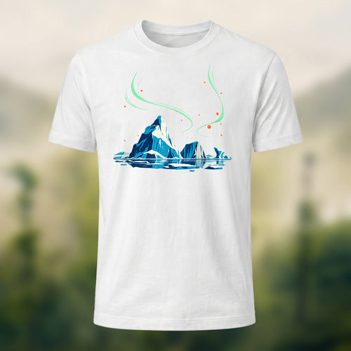 Artistic Aurora Iceberg Combed Cotton T-Shirt White