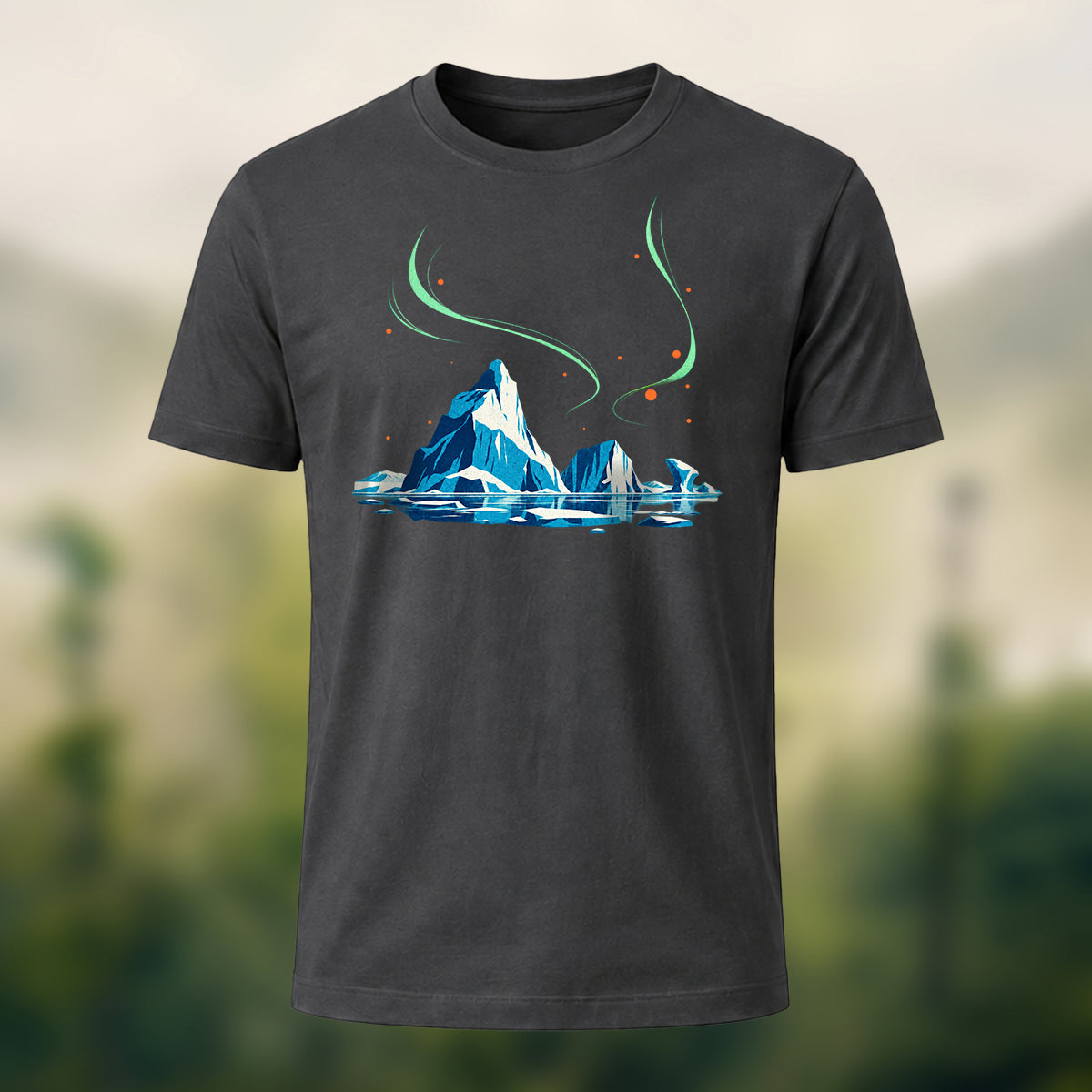 Artistic Aurora Iceberg Combed Cotton T-Shirt Charcoal