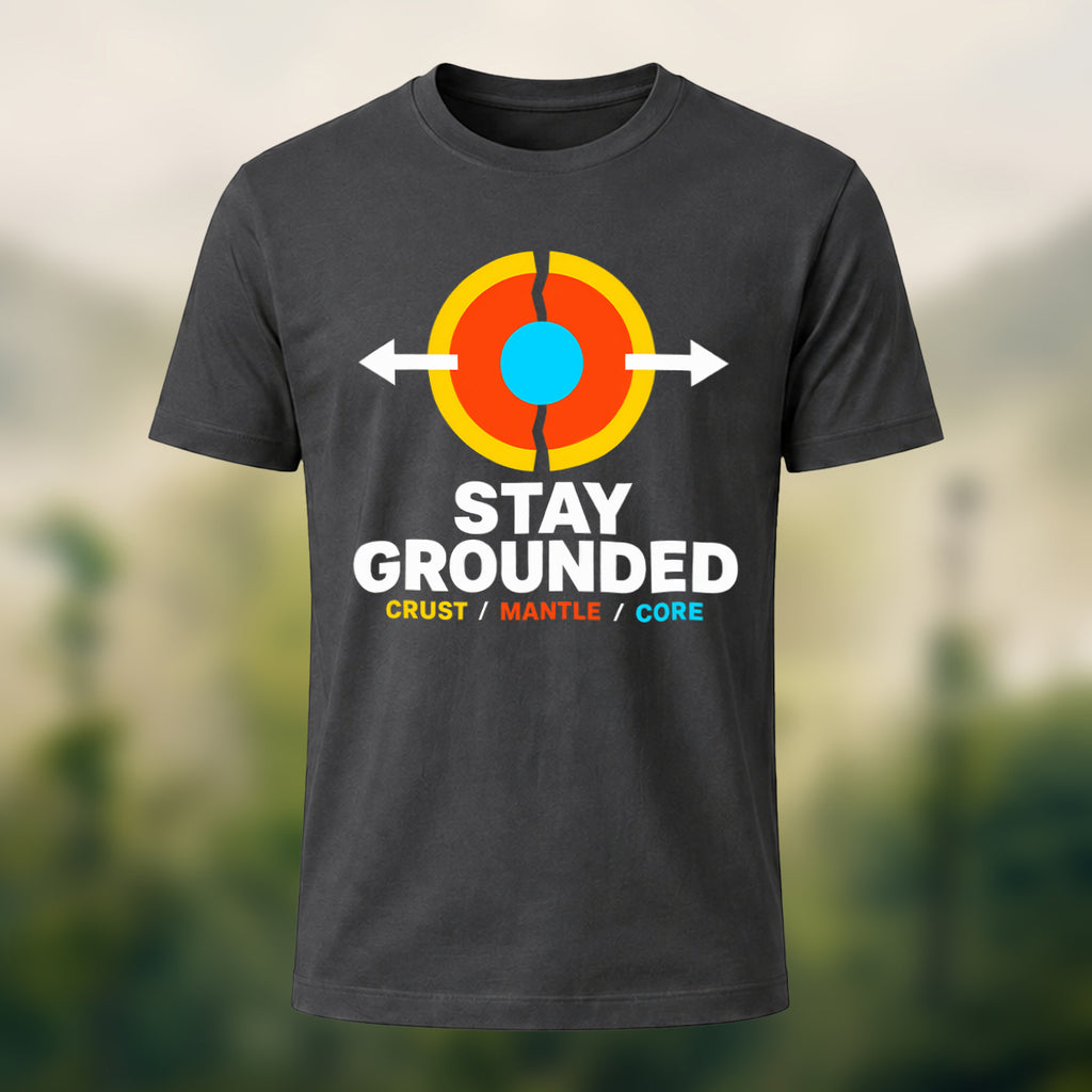 Earth Core Print Casual Soft Cotton T-Shirt Charcoal