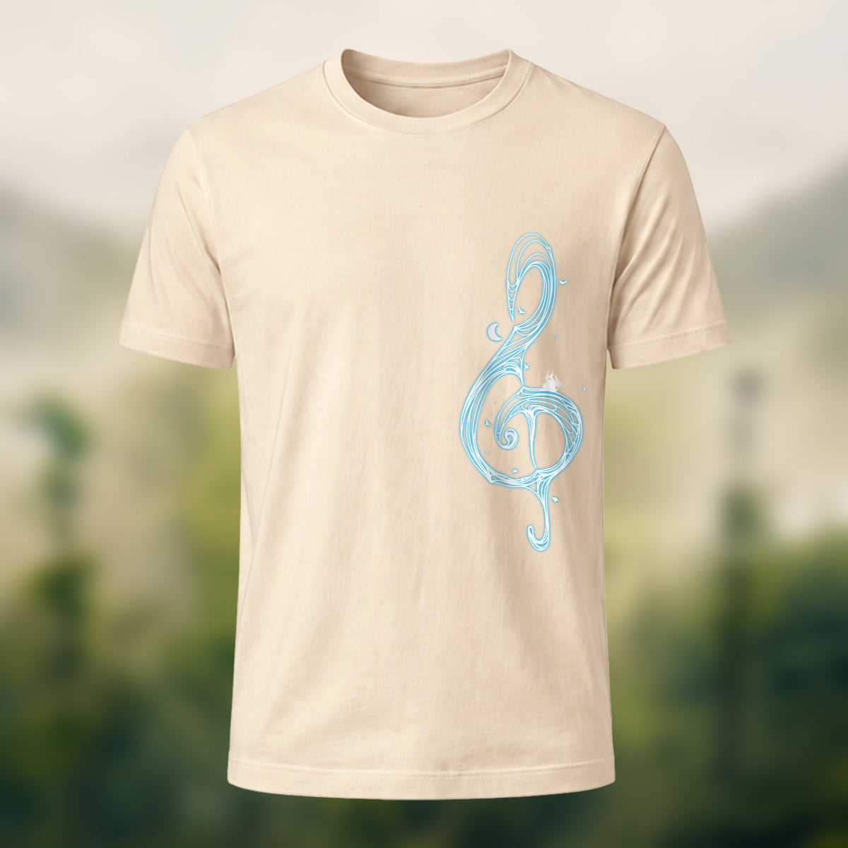Musical Note Print Casual Soft Cotton T-Shirt Beige