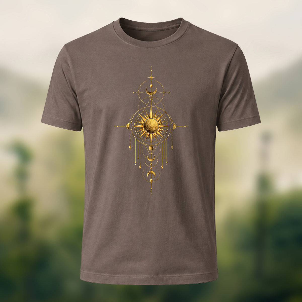 Mystical Sun Print Premium Cotton T-Shirt Coffee