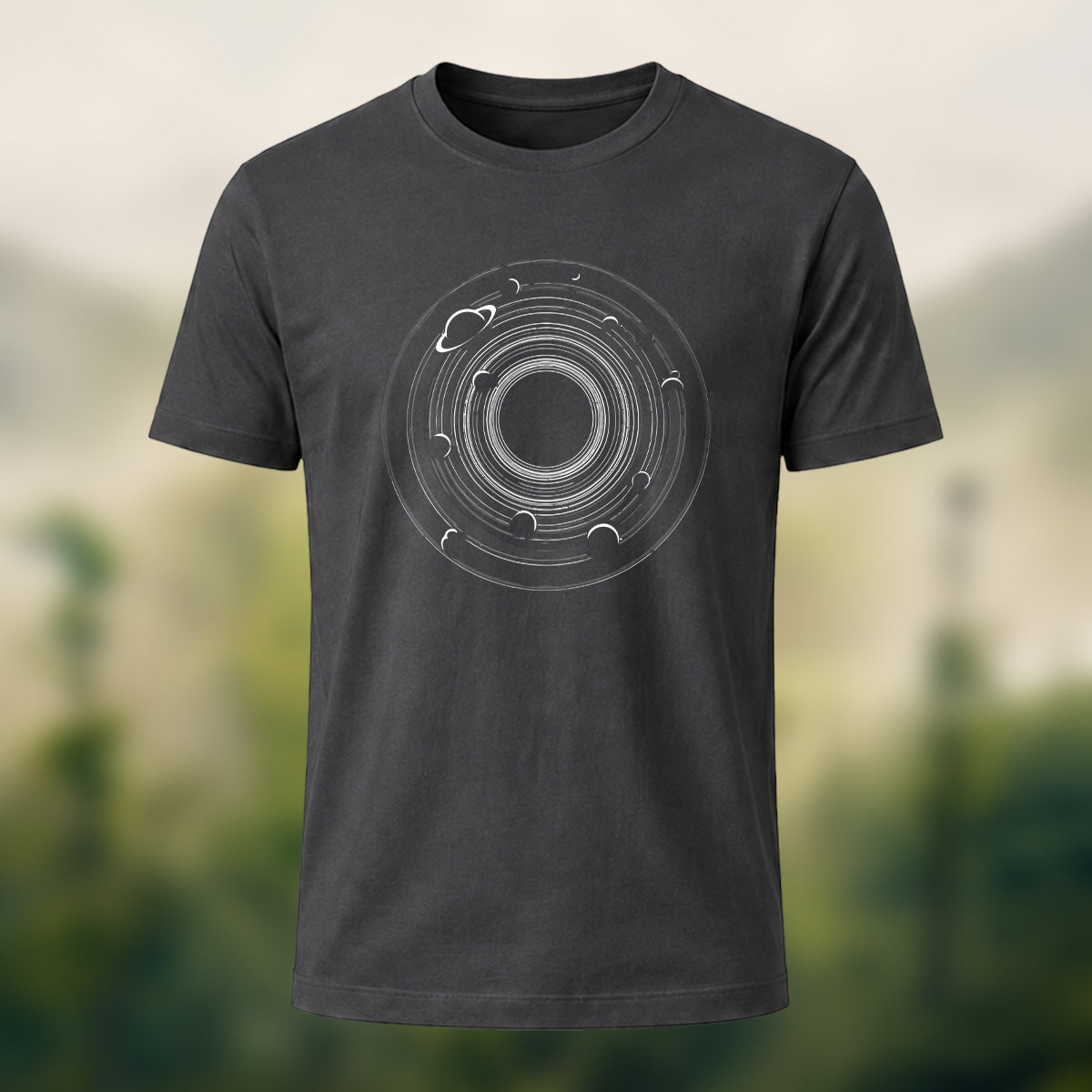 Cosmic Black Hole Printed Casual Soft Cotton T-Shirt Charcoal