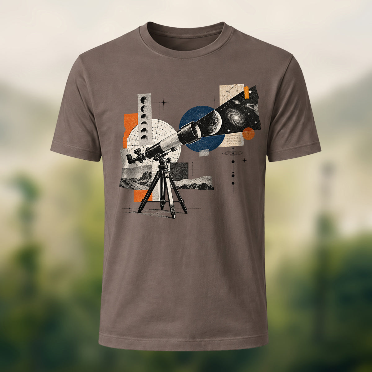 Vintage Stargazing Telescope Combed Cotton T-Shirt Coffee
