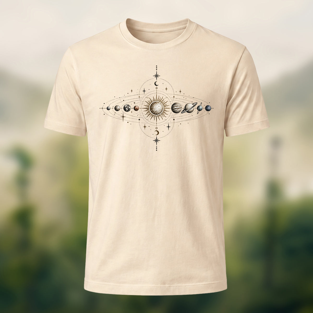 DTG Minimal Solar System Premium Cotton T-Shirt Beige