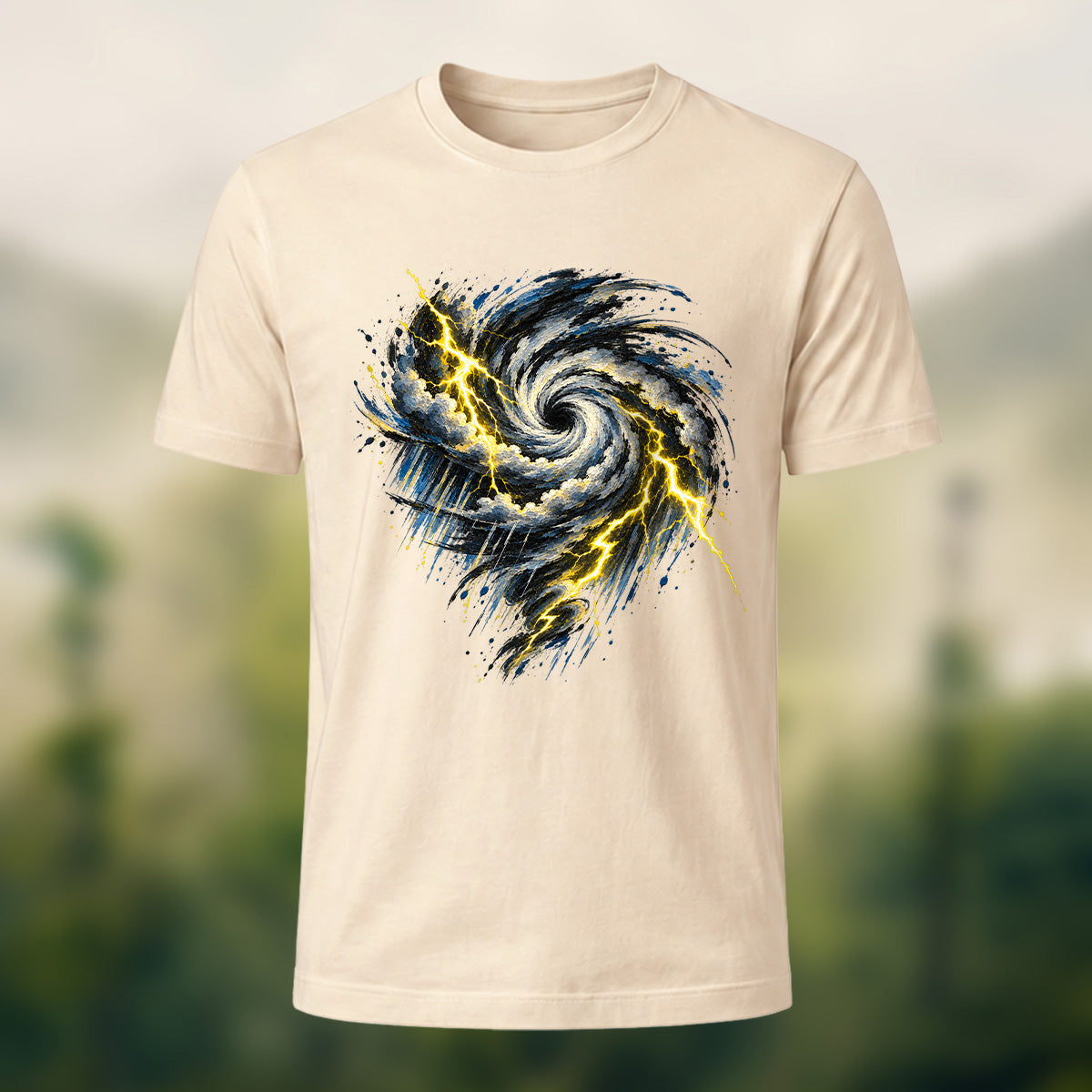 Turbulent Storm Vortex Soft Cotton T-Shirt Beige