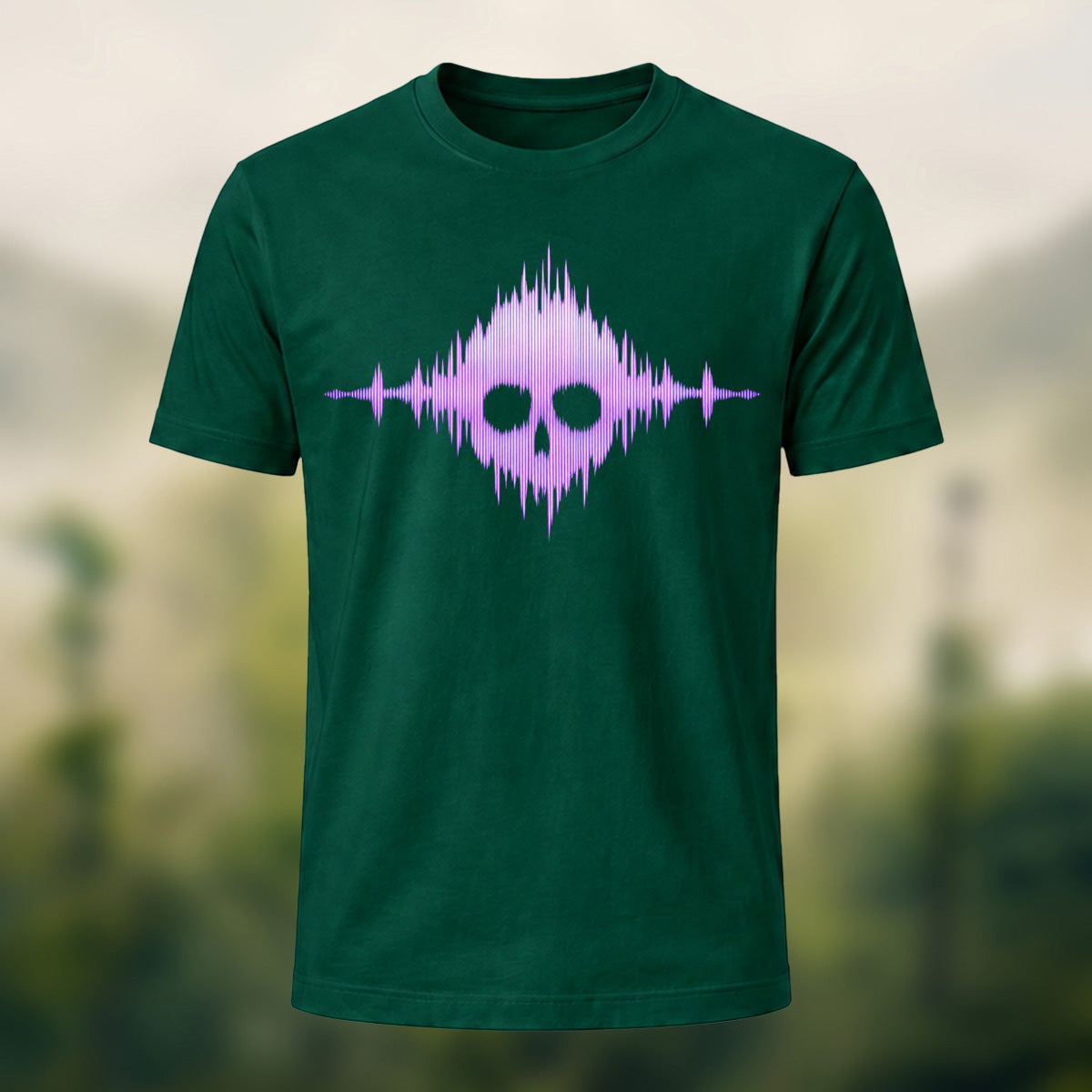 Gothic Skull Waveform Soft Cotton T-Shirt Forest Green