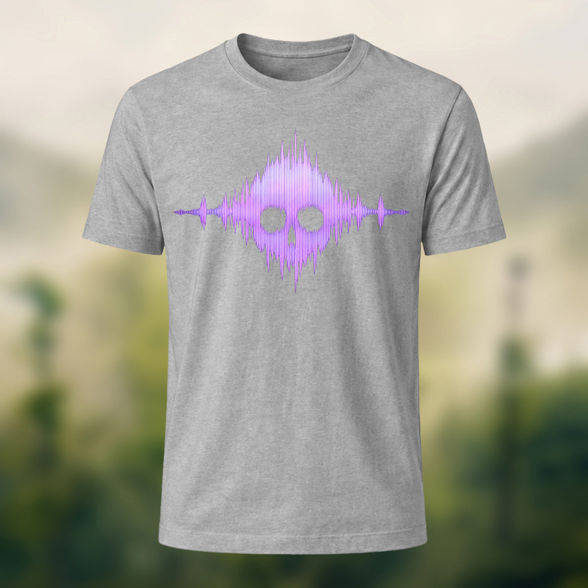 Gothic Skull Waveform Soft Cotton T-Shirt Heather Grey