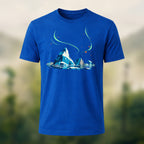 Artistic Aurora Iceberg Combed Cotton T-Shirt Royal Blue