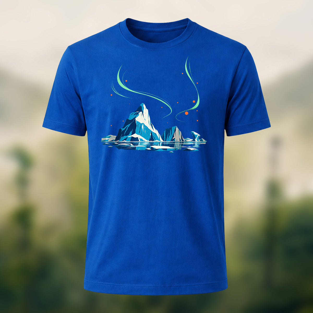 Artistic Aurora Iceberg Combed Cotton T-Shirt Royal Blue