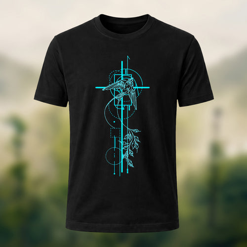 Abstract Nature Print Combed Cotton T-Shirt Black