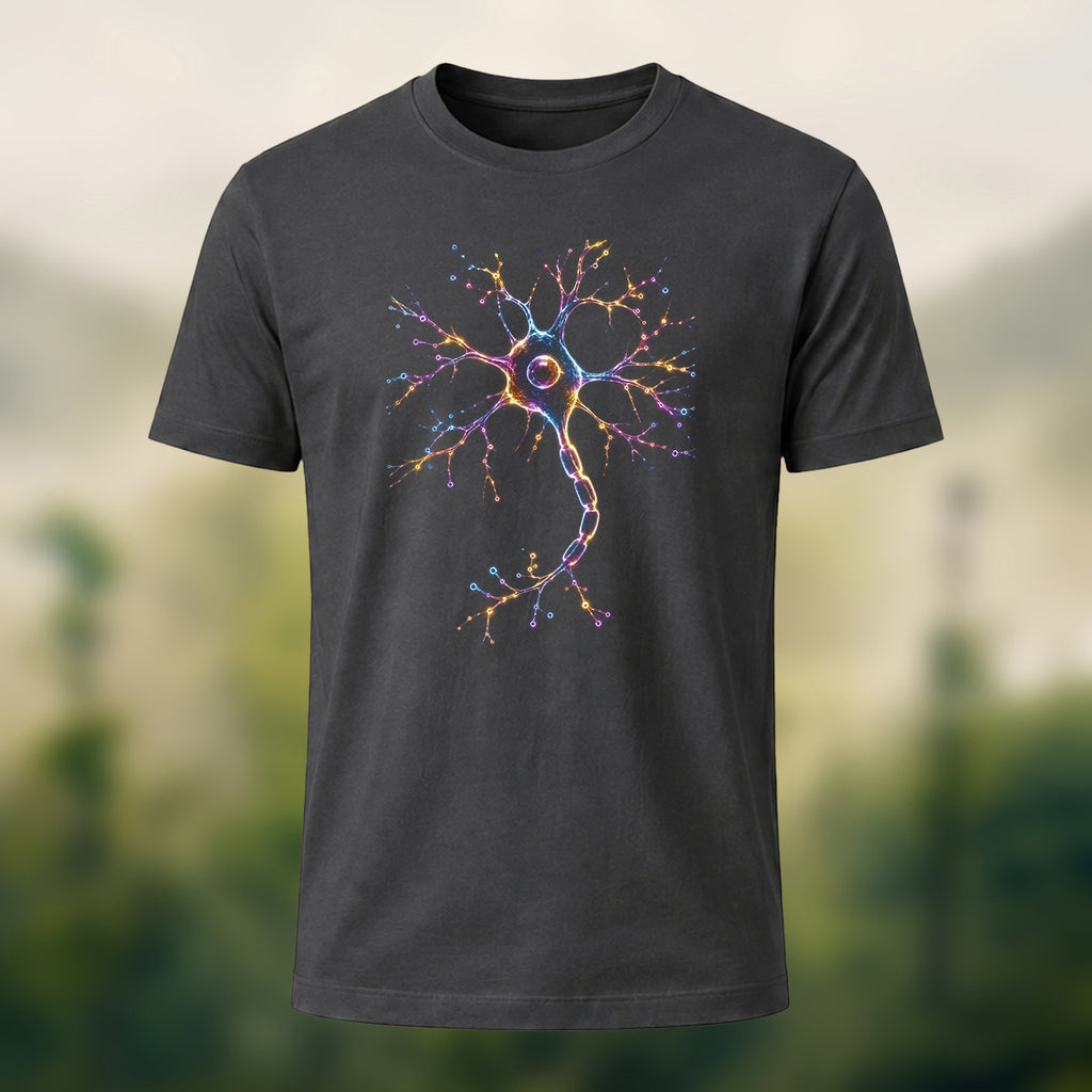 Glowing Neuron Print Combed Cotton T-Shirt Charcoal