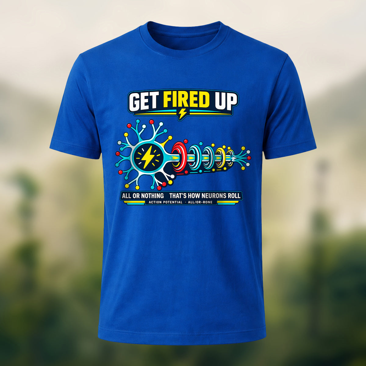 Futuristic Neuron Print Premium Cotton T-Shirt Royal Blue
